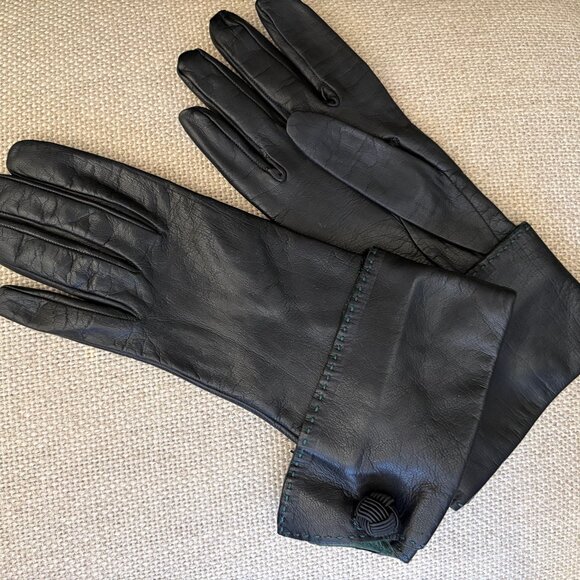 LEATHER Hand-Stitch Made in ITALY Paloma PALOMA PICASSO Gloves w/LEATHER CUFFS - Picture 2 of 16